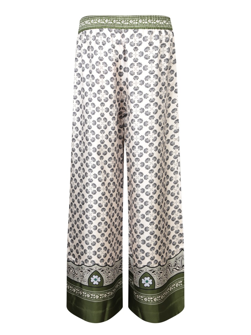 La Doublej La Double J Floral Pattern Wide-leg Trousers With Contrasting Borders