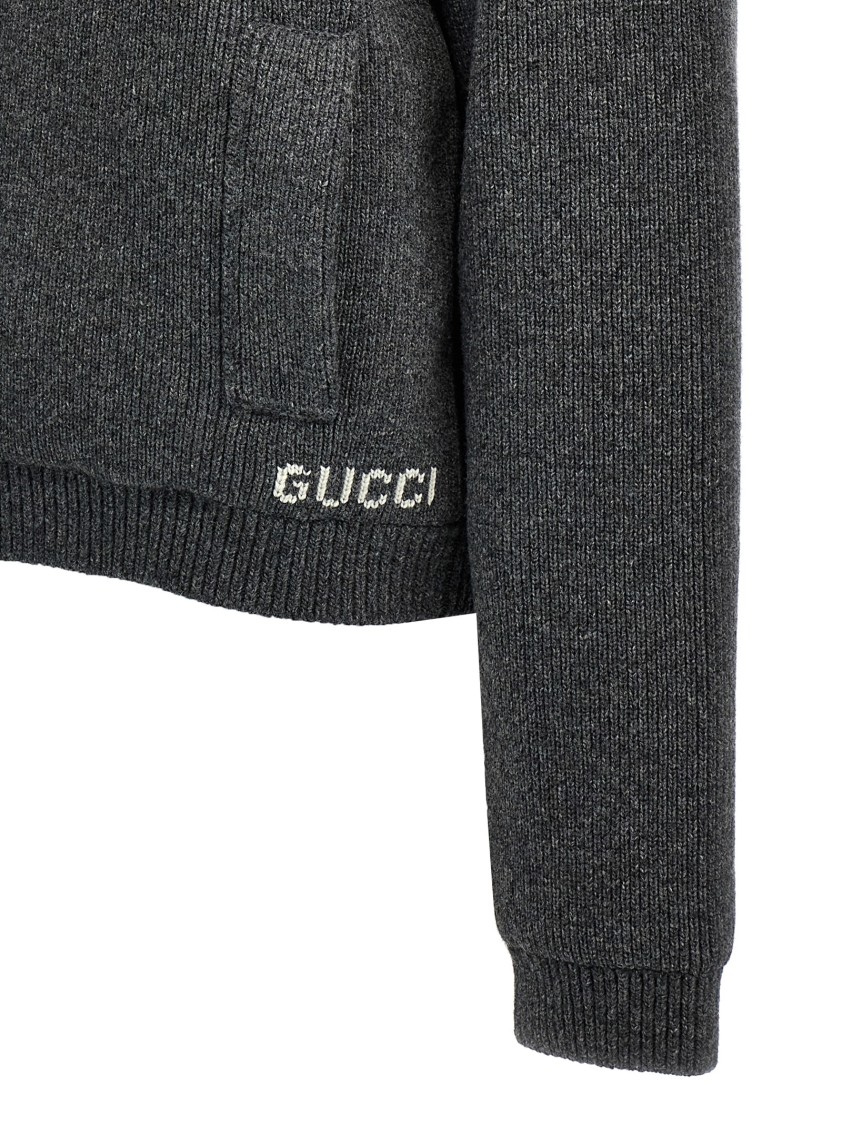 Gucci Padded Cardigan With Jewel Collar Sweaters And Cardigans Gray In Gray