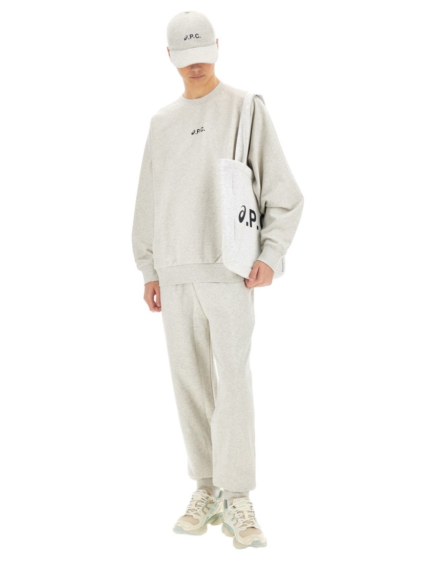 A.p.c. X Asics Grey Cotton Crewneck Sweatshirt With Logo Print