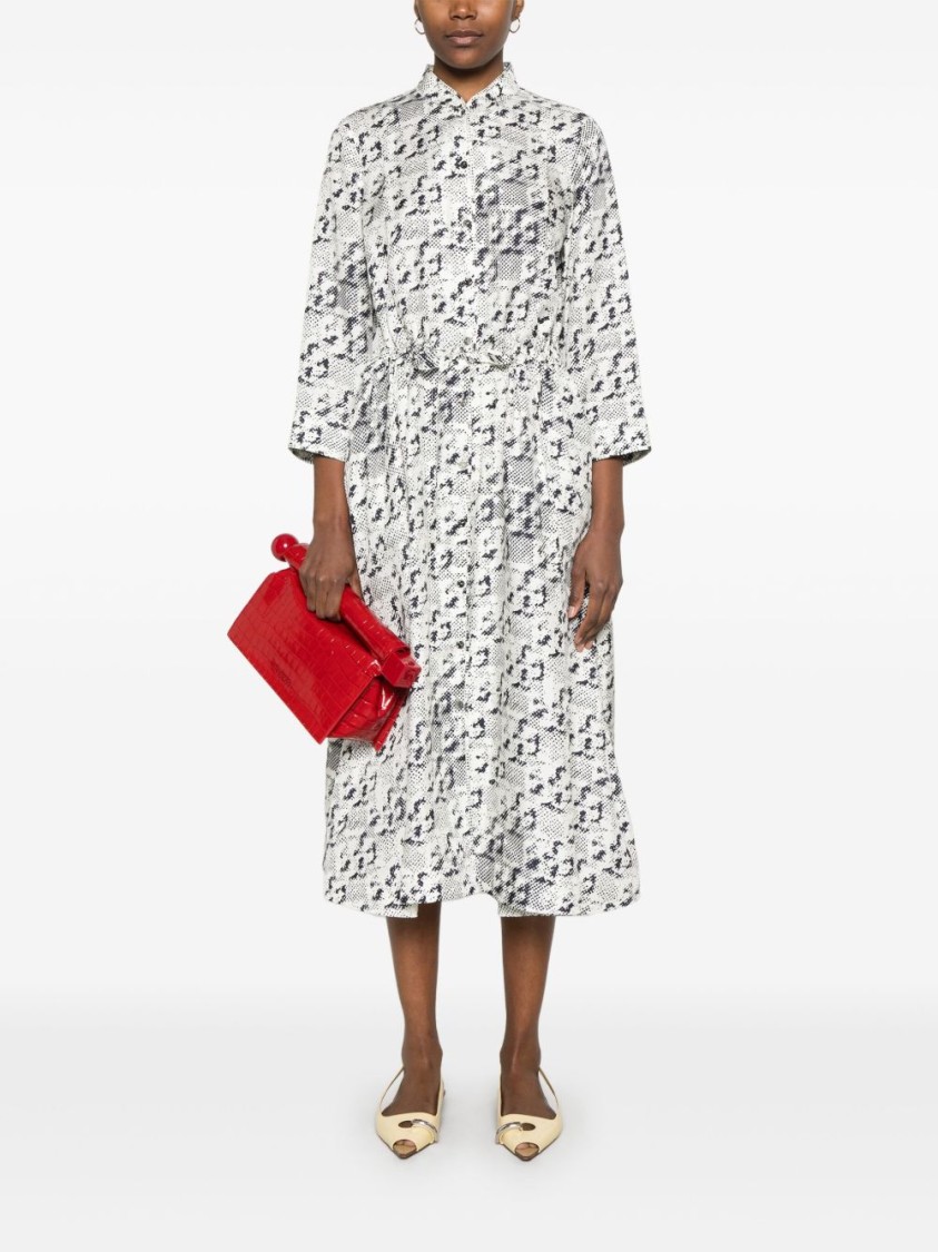 Tory Burch Ivory Silk Midi Dress With Button-up Front And Cinched Waist In Neutrals