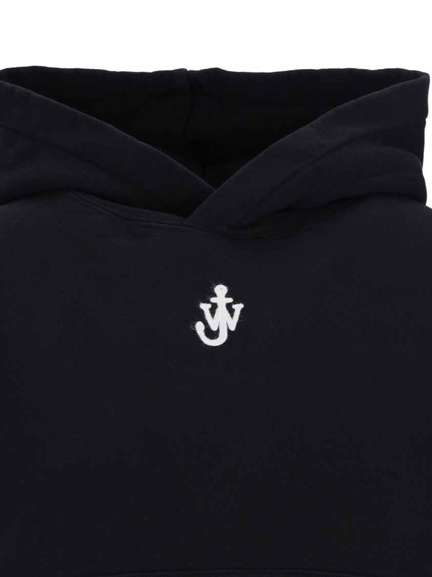 Jw Anderson J. W. Anderson Cropped Black Hoodie With Subtle Branding And Relaxed Fit In Black