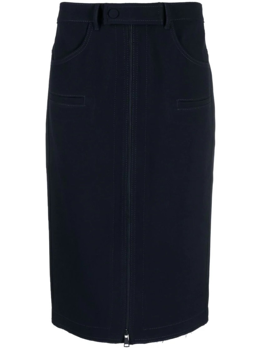 N°21 Figure-hugging Midi Skirt With Front Zipper In Blue