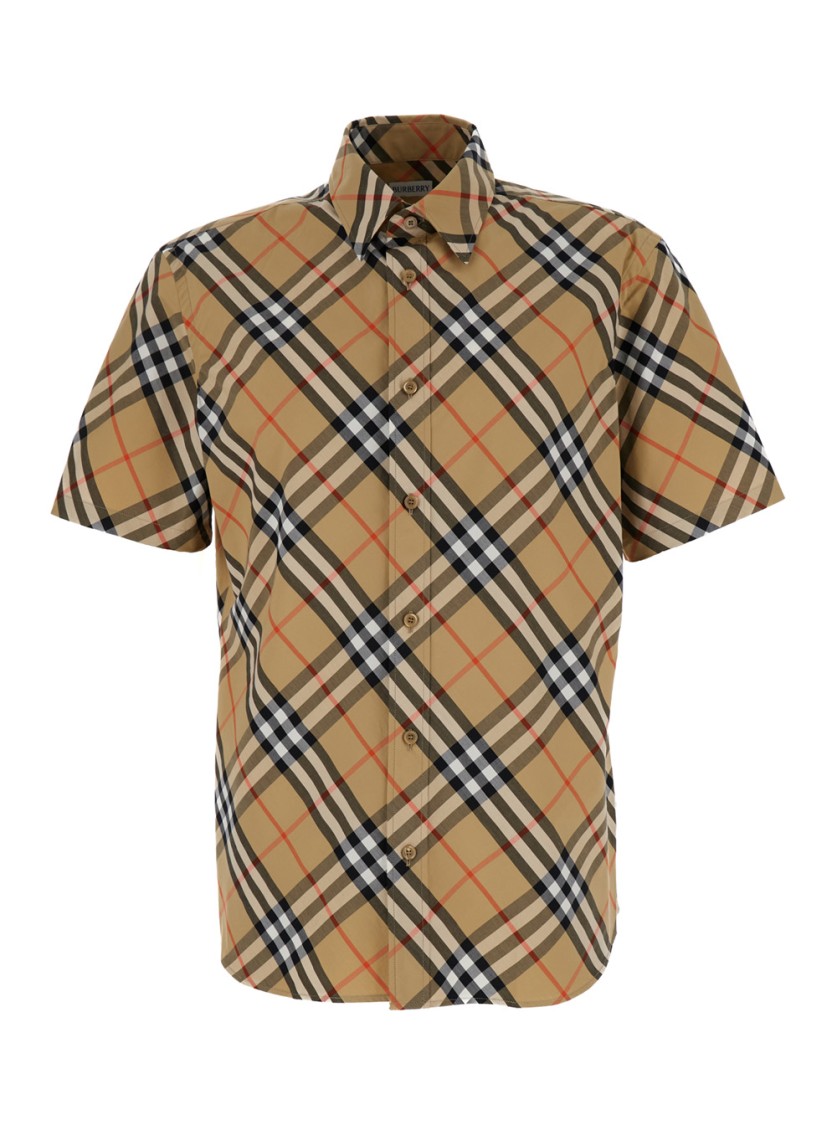 Shop Burberry Beige Shirt With Check Motif In Brown