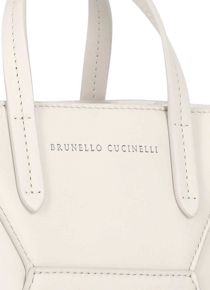 BRUNELLO CUCINELLI BRUNELLO CUCINELLI IVORY LEATHER HANDBAG WITH CONTRASTING LOGO 