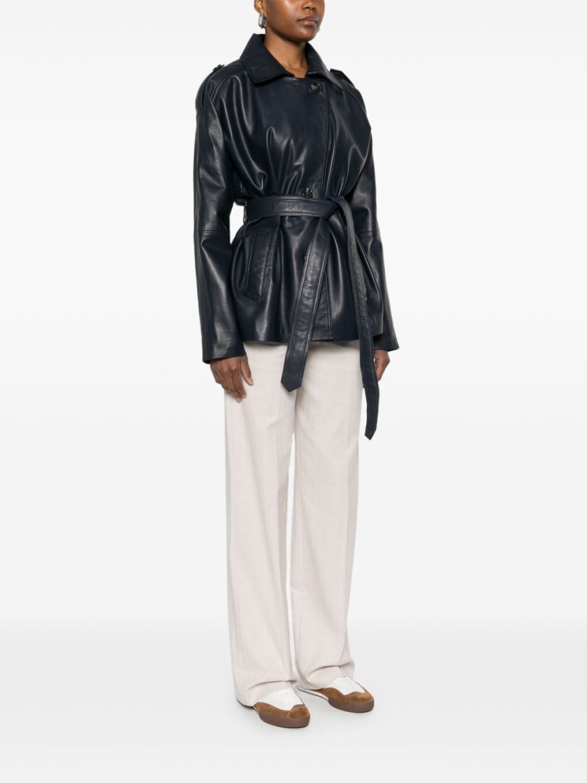 Iceberg Navy Blue Leather Jacket In Blue