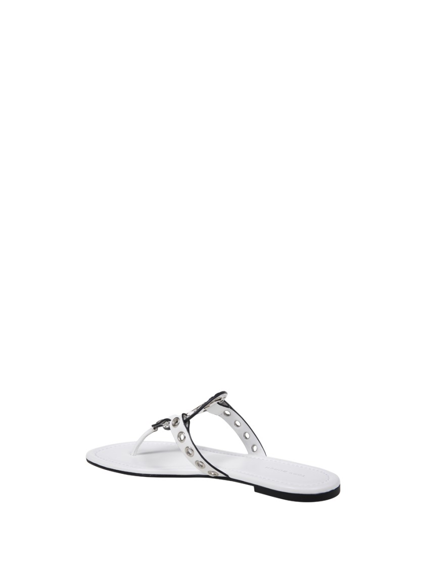 Tory Burch Eyelet Stud Flat Sole Sandal In White
