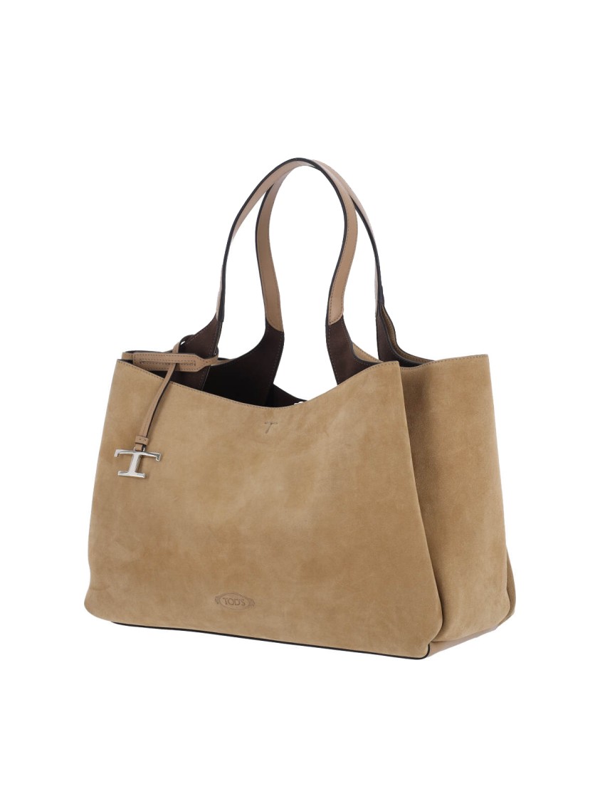 Tod's Medium Suede Tote Bag With Removable Charm In Neutral