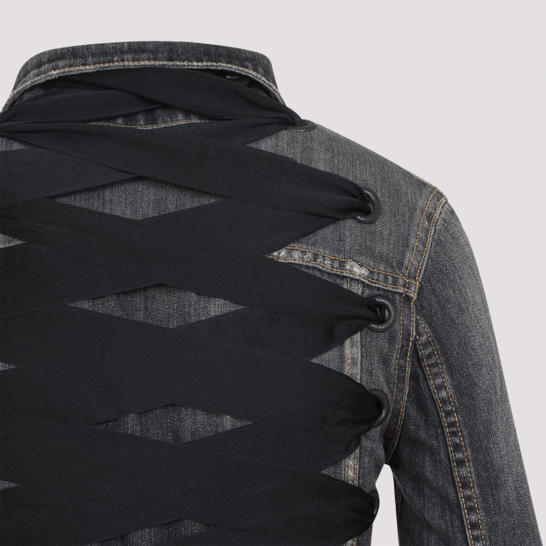 Balenciaga Lace-up Denim Jacket In Gray