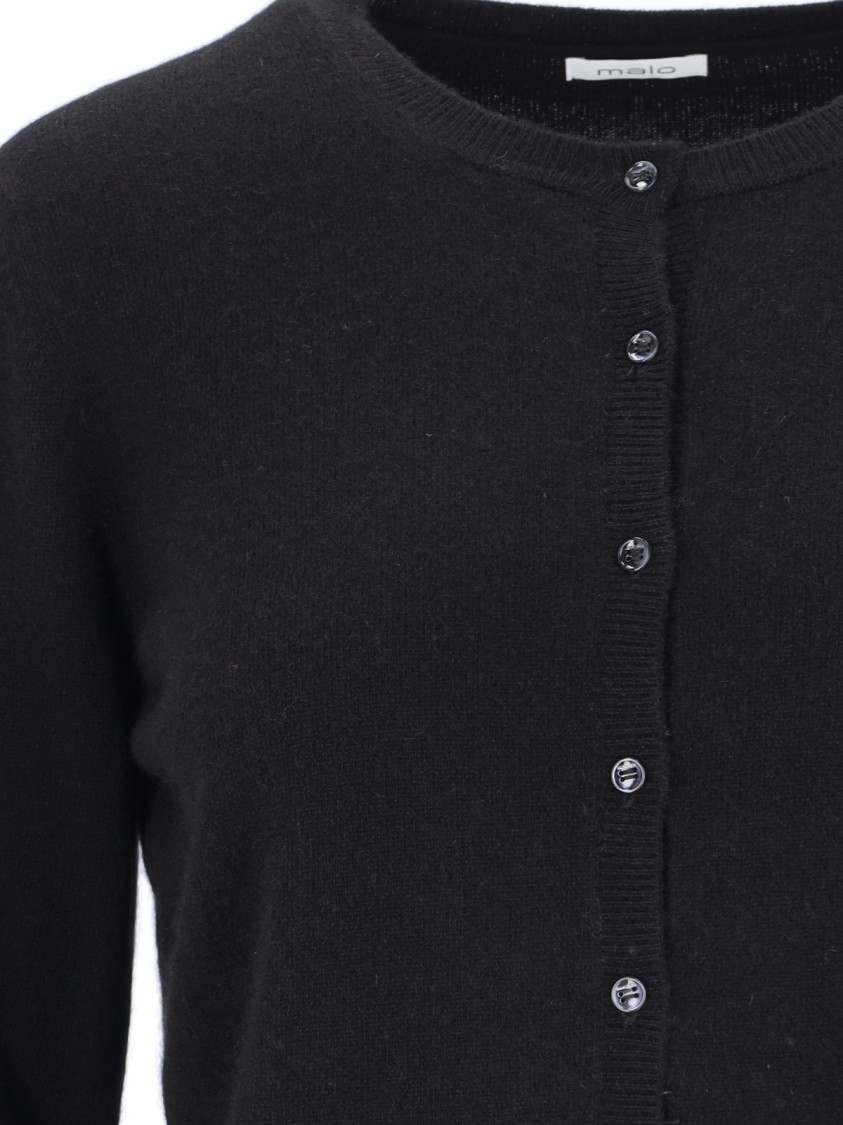 Shop Malo Cashmere Cardigan With Ribbed Finishes In Black