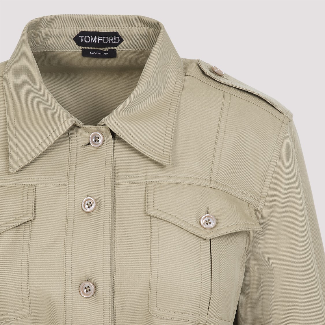 Tom Ford Pale Sage Beige Cotton Safari Mini Dress In Neutrals