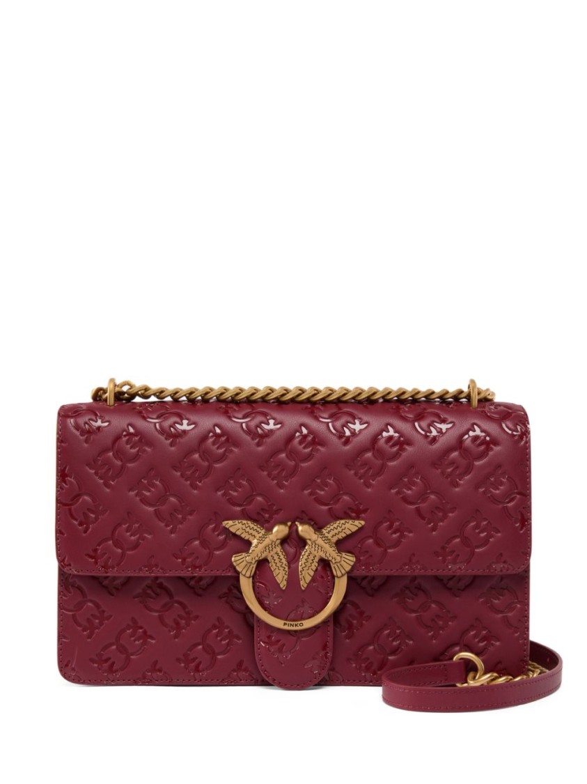 Pinko Bordeaux Shoulder Bag With Love Birds Buckle
