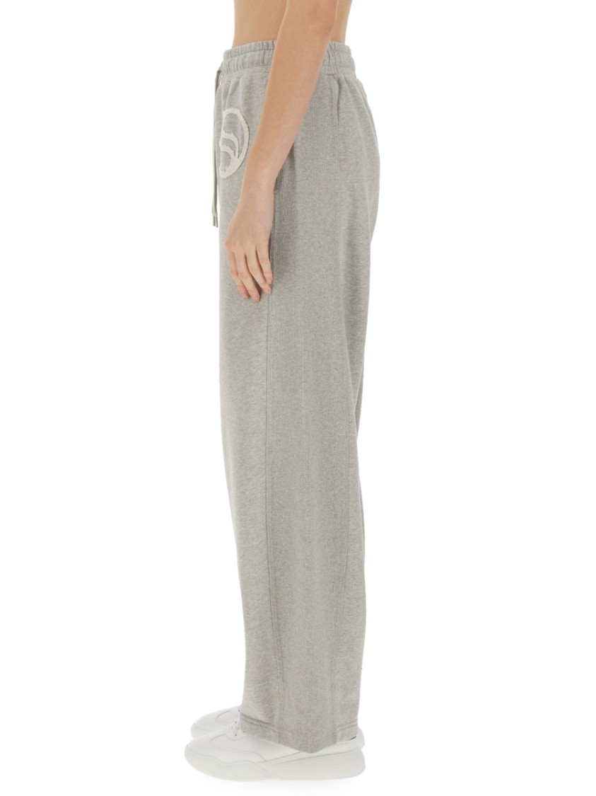 Stella Mccartney Wide Leg Cotton Jogging Pants With Subtle Logo In Grey