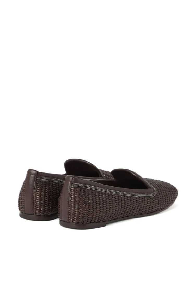 Brunello Cucinelli Woven Slip-on Brown Shoes With Elegant Detailing In Blue