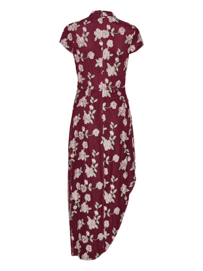 Rotate Birger Christensen Rotate Asymmetric Red Dress With Floral Embroidery And Short Sleeves In Red