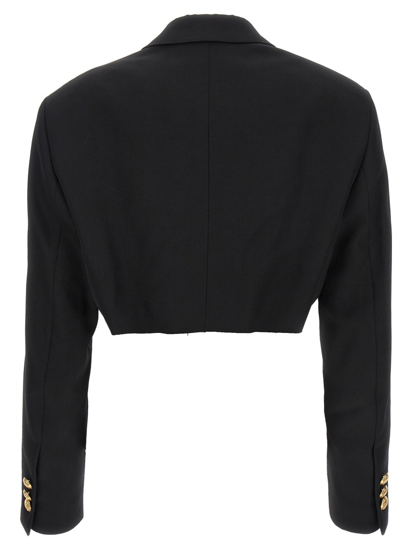 Palm Angels Double-breasted Cropped Blazer With Gold Button Accents In Black