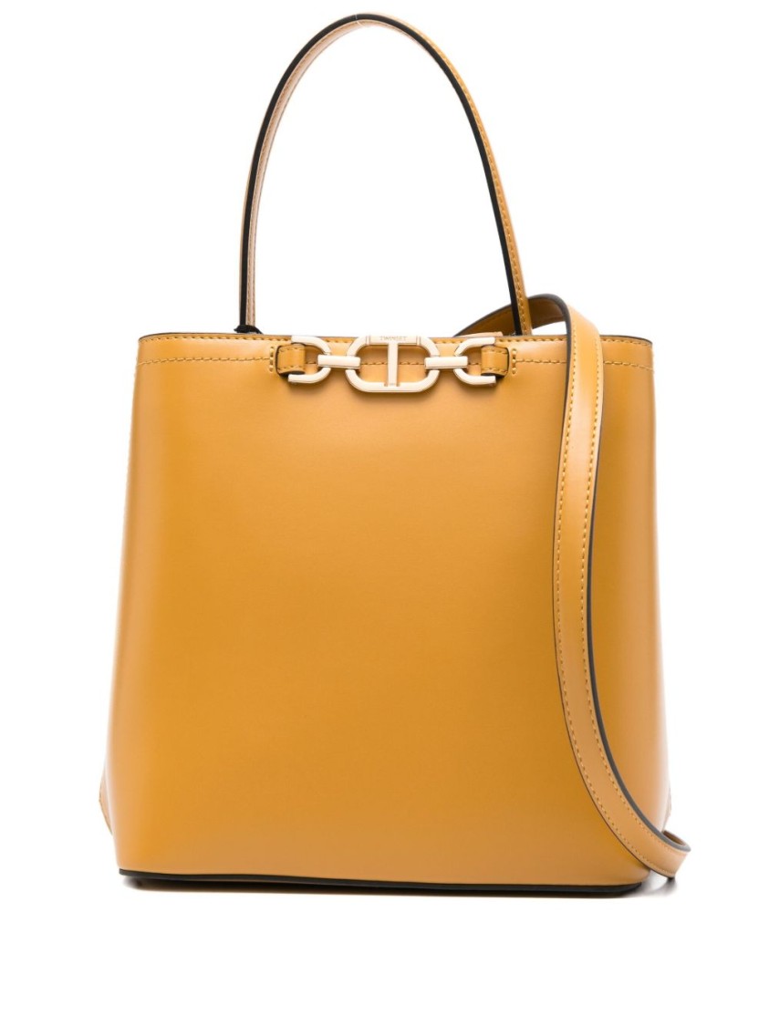 Twinset Twin-set Structured Tote Bag With Polished Hardware And Versatile Straps In Brown