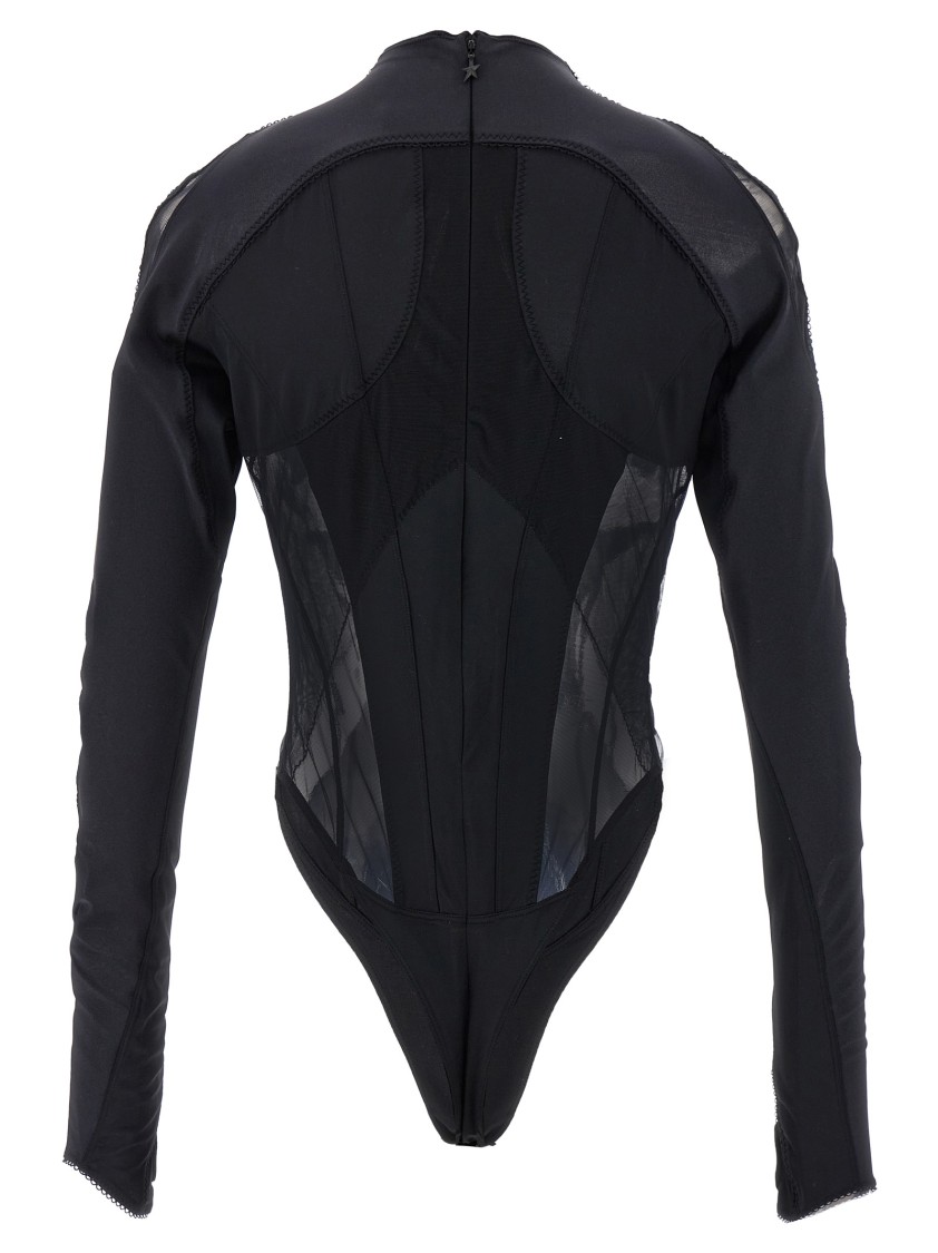 Mugler Layered Bodysuit Fitted Silhouette In Black