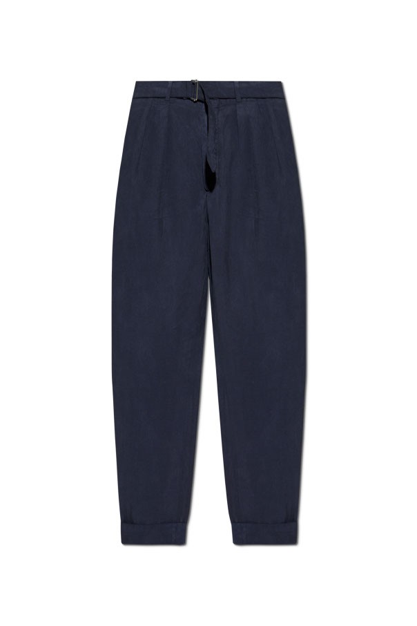 Officine Generale Tapered Blue Pants With Pleated Front In Blue