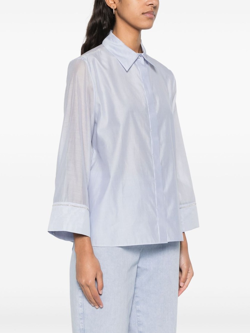 Shop Peserico Sky Blue Cotton-silk Blend Shirt
