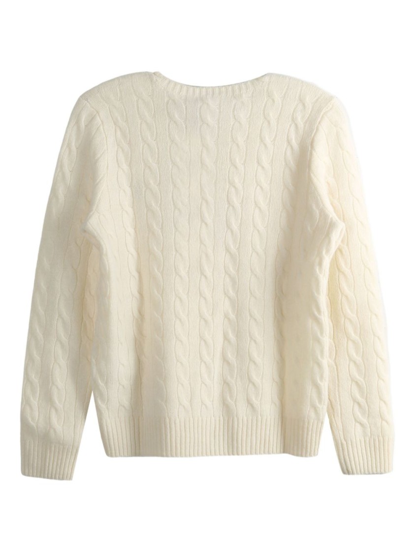 Polo Ralph Lauren Classic Cable Knit Sweater With Round Neckline And Ribbed Details In Neutral