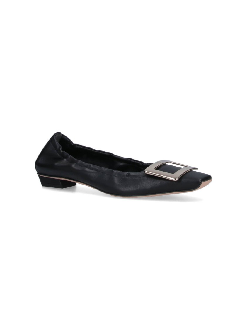 Roger Vivier Square-toe Ballerine With Draped Detailing And Silver Buckle In Black