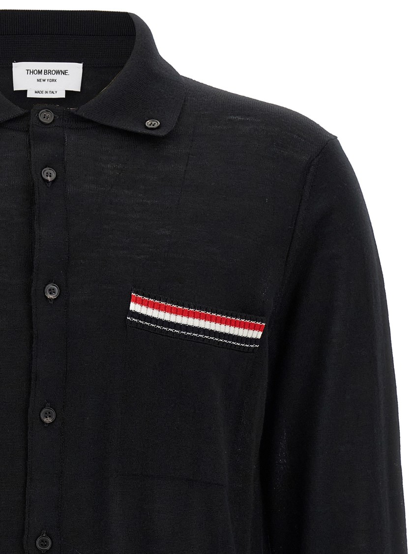 Thom Browne Button-front Knit Cardigan With Grosgrain Detailing In Black