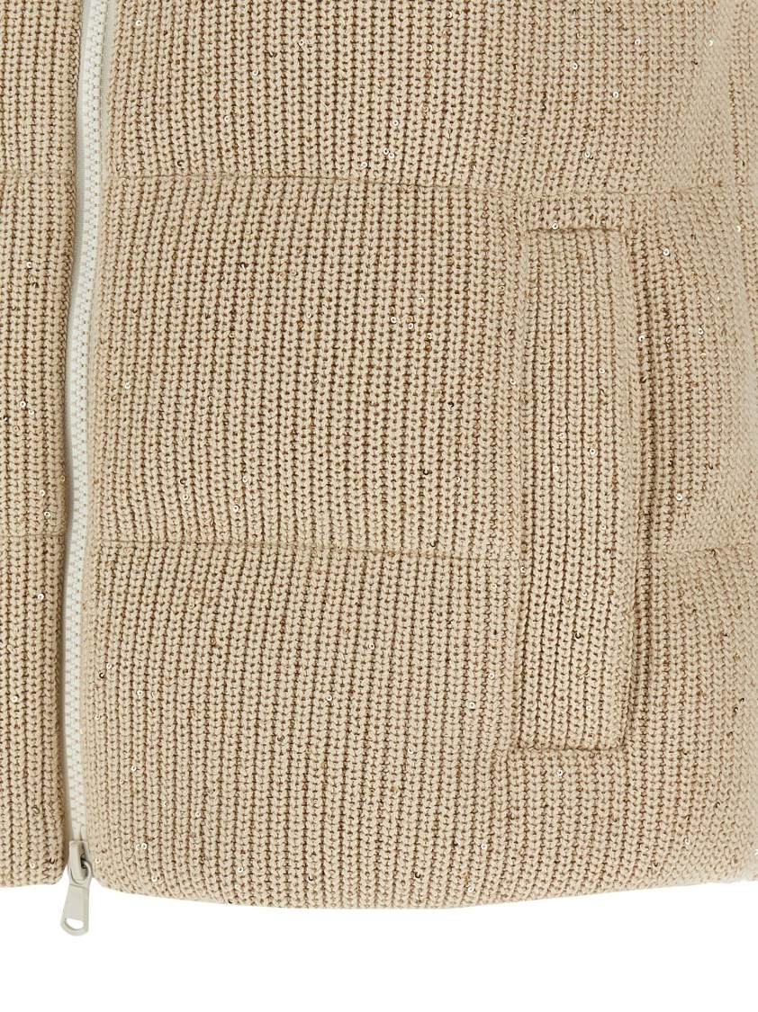 Brunello Cucinelli Cotton Knit Vest With Down Padding And Removable Hood In Neutral