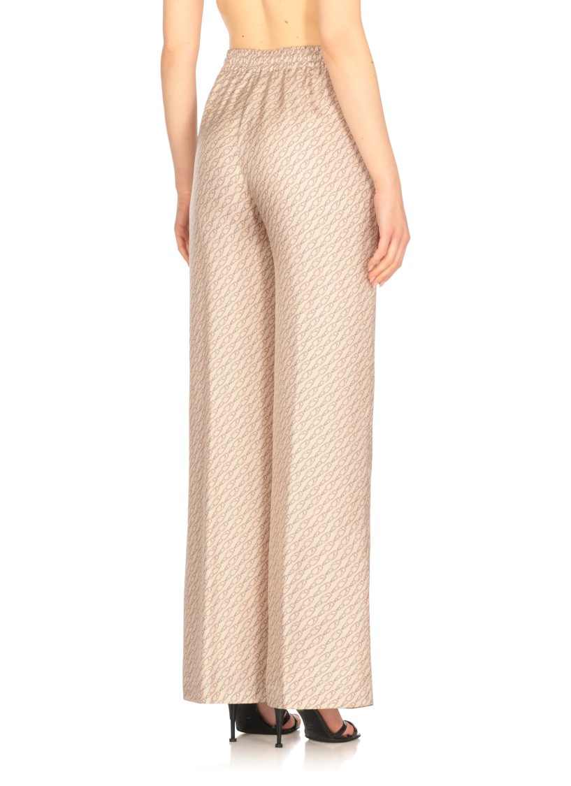 Herno Silk Pants With All-over Monogram Pattern In Neutral