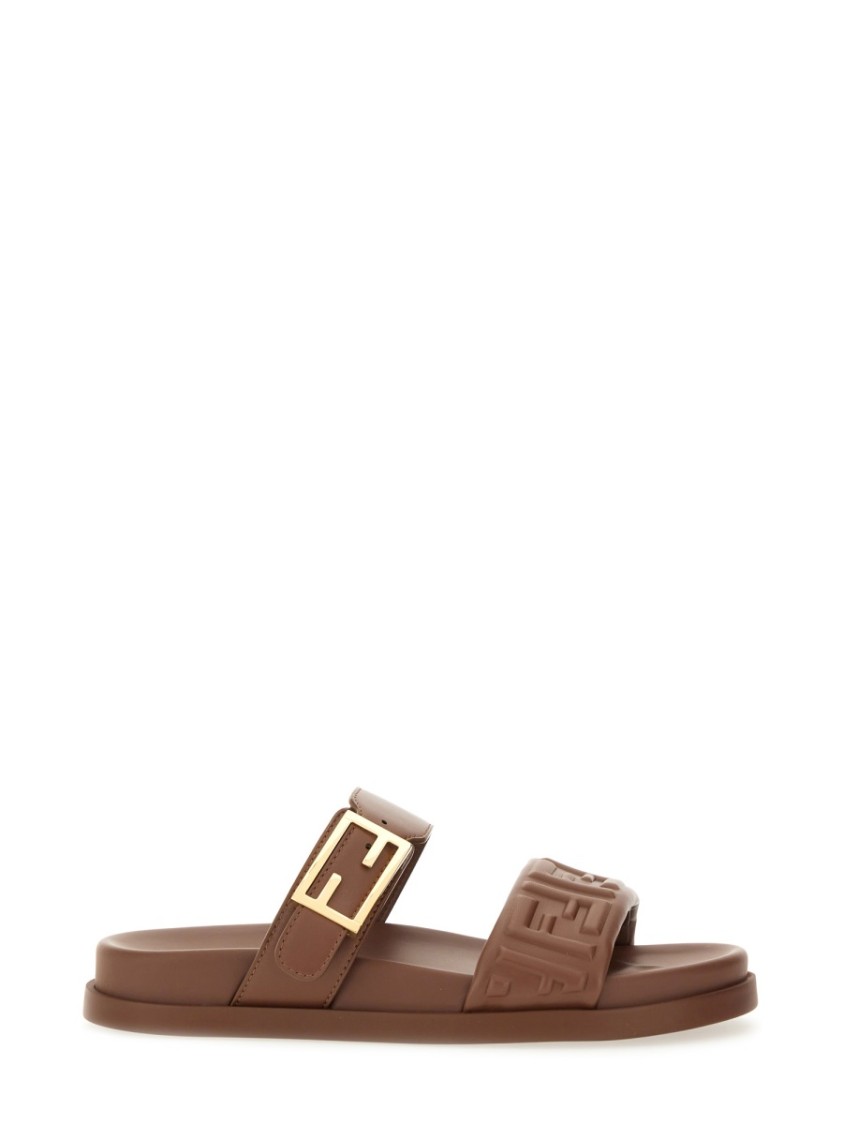 Fendi "feel" Slide Sandal In Brown