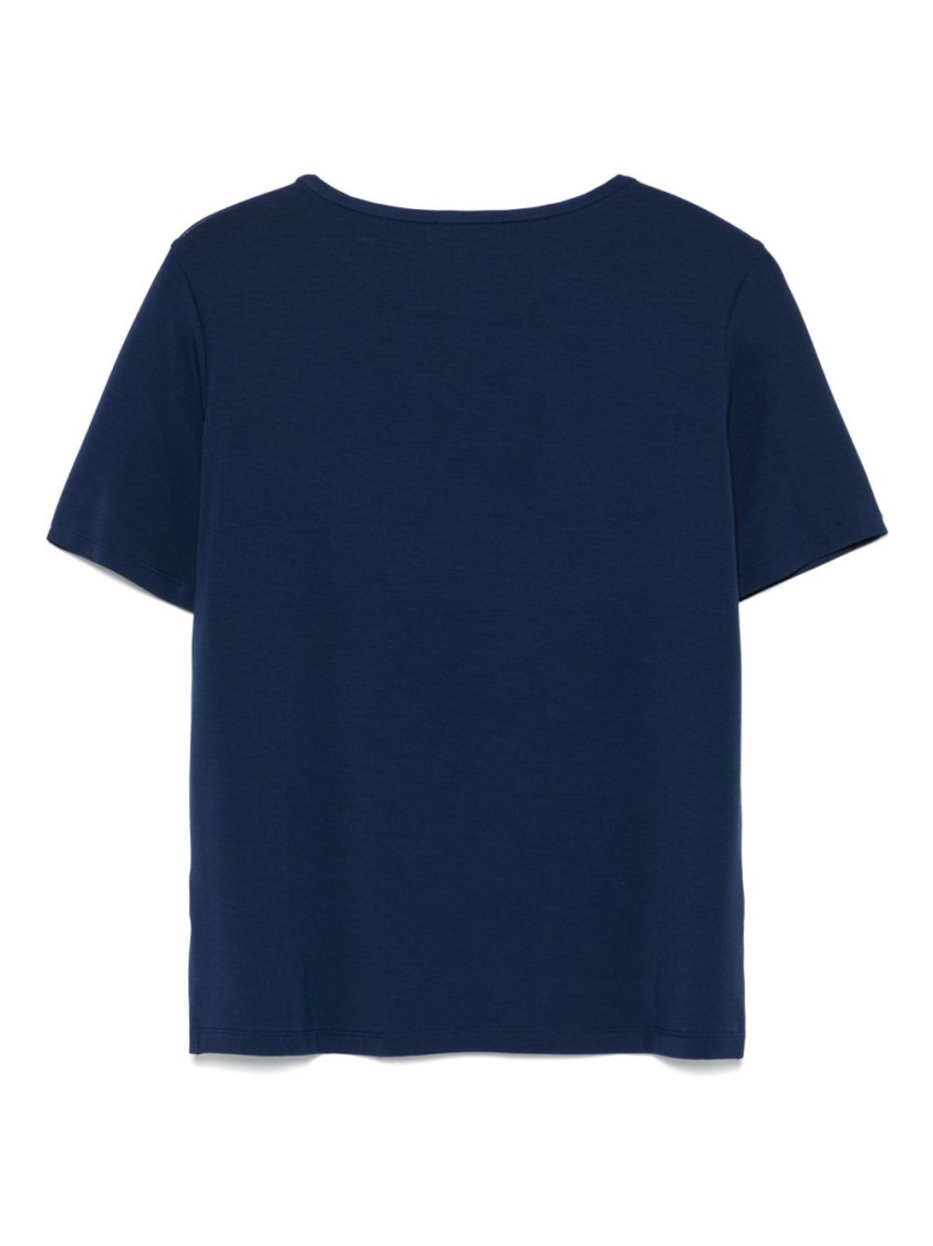 Le Tricot Perugia Classic Crew Neck T-shirt In Soft Viscose Blend In Blue