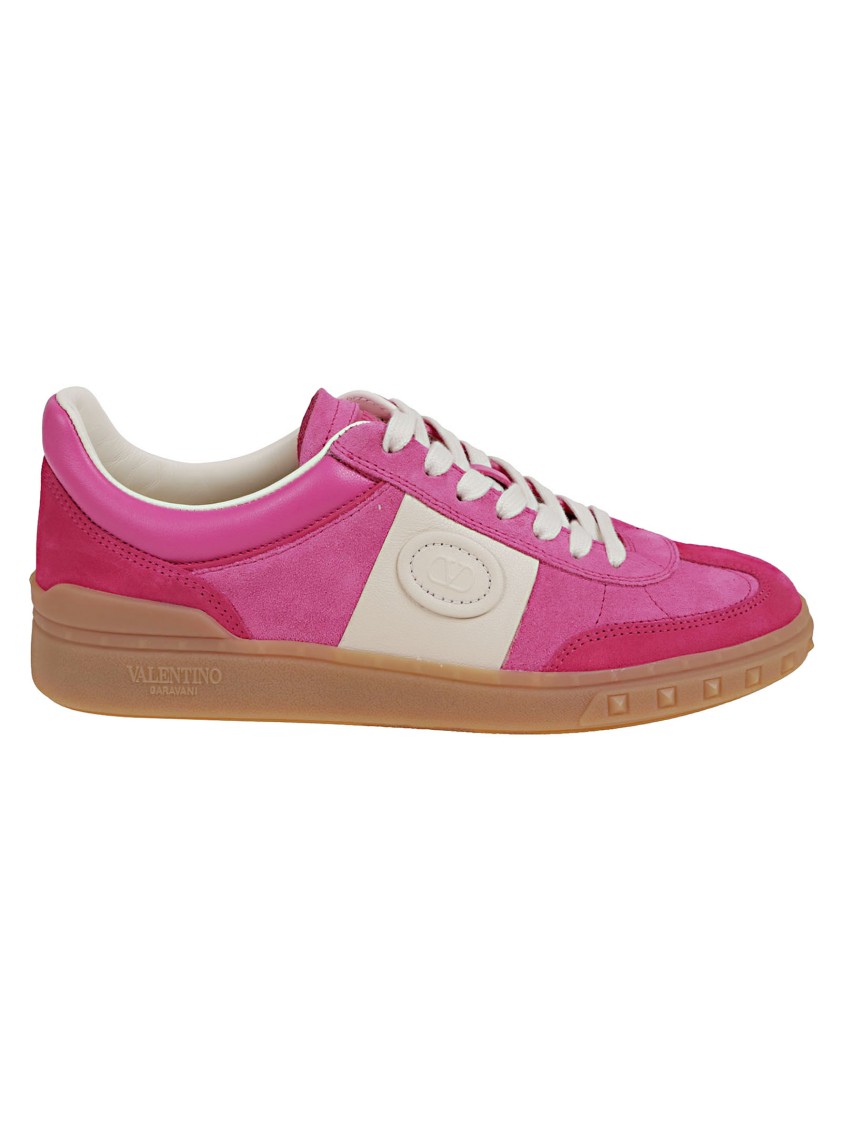 Shop Valentino Vibrant Pink Calf Suede Sneakers