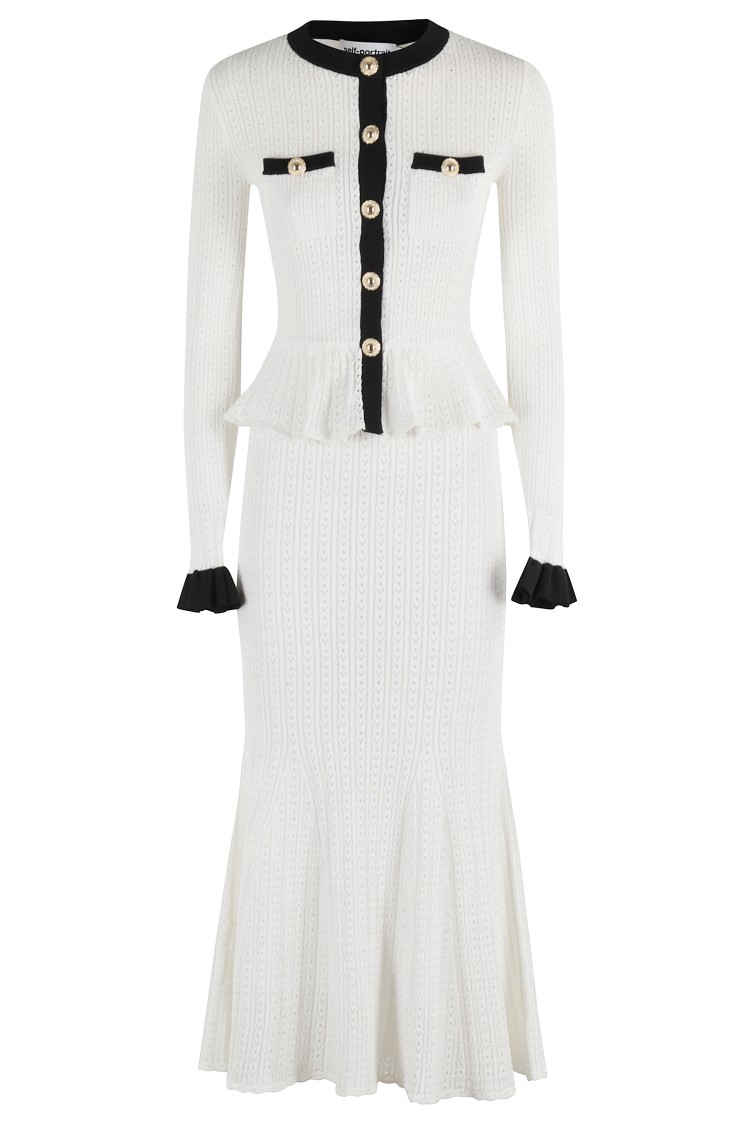 Self-portrait Pointelle Knit Contrast Midi Dress