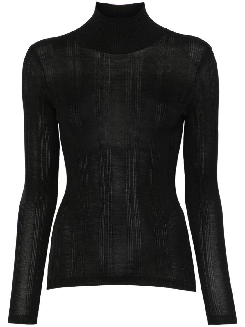 Shop Carven Silk Turtleneck Sweater With Ribbed Hem In Black