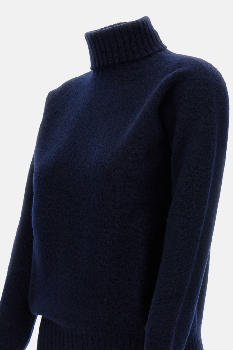 Drumohr Ribbed Turtleneck Sweater In Wool In Blue