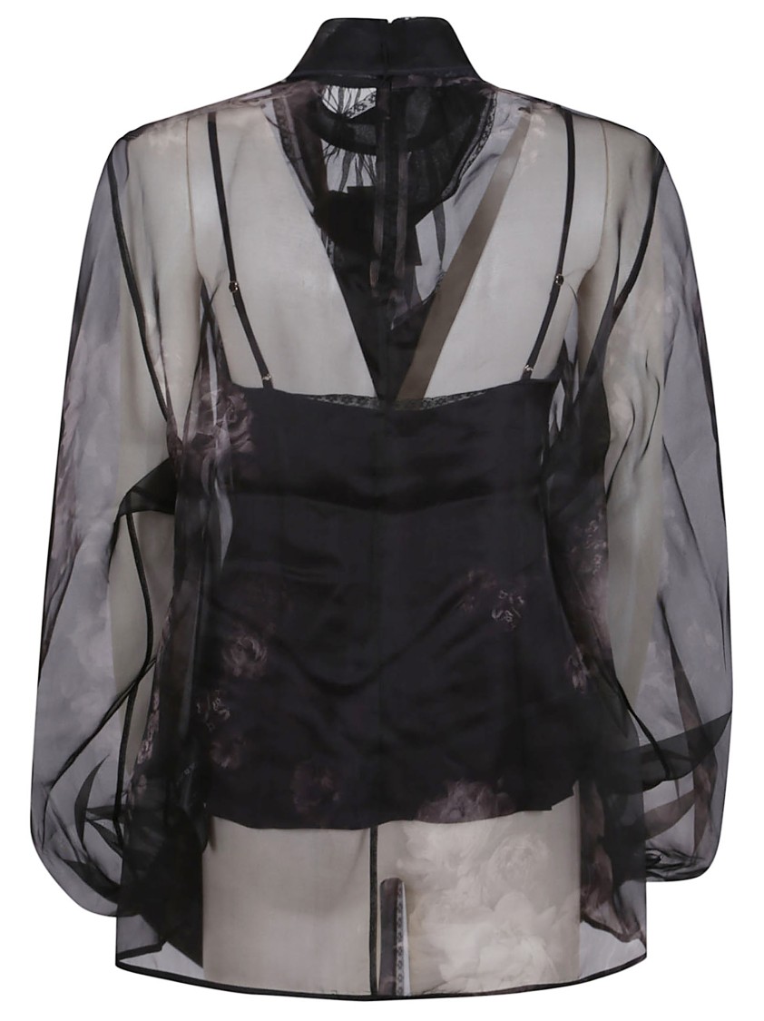 Zimmermann Sheer Black Blouse With Puff Sleeves In Black