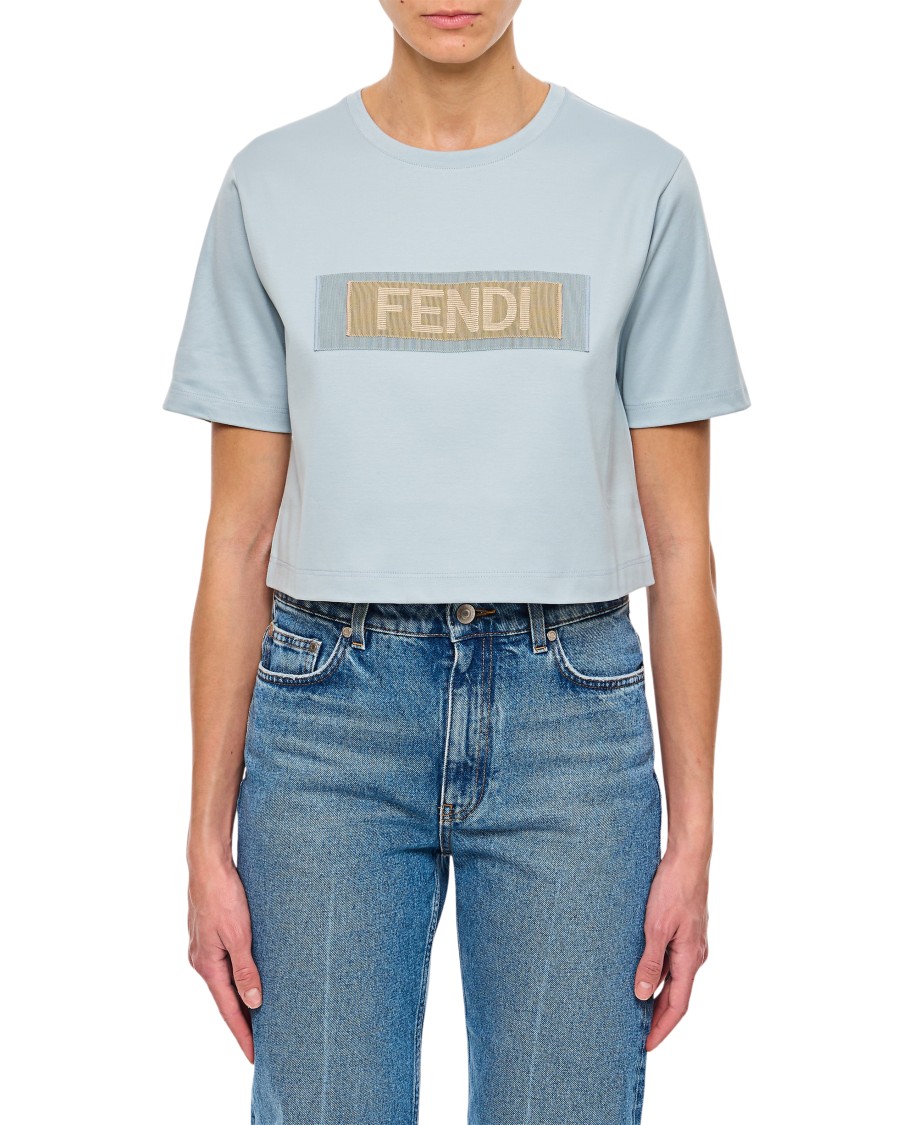 Shop Fendi Light Blue Ribbon T Shirt