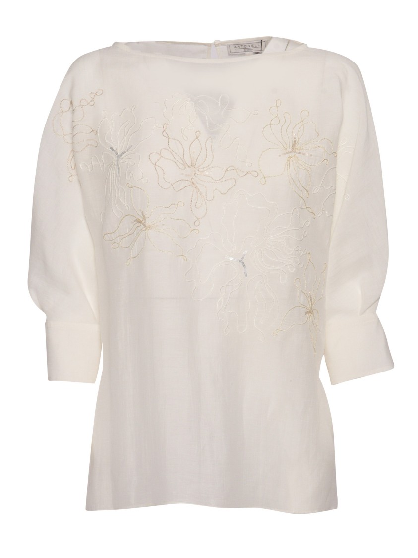Antonelli Relaxed Fit Top With Floral Embroidery In Neutral