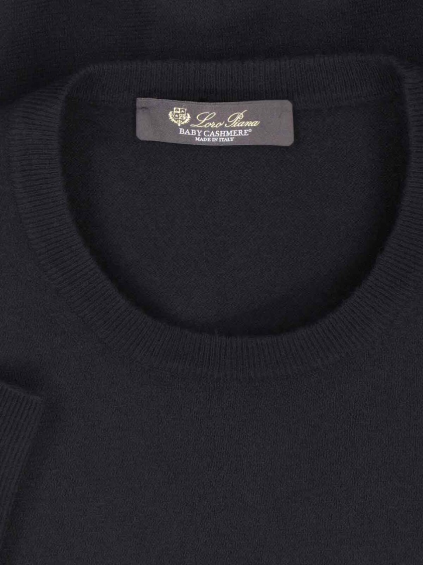Loro Piana Ribbed Crewneck Sweater With Long Sleeves In Blue