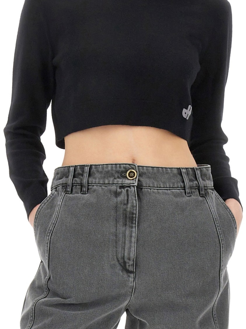 Shop Patou Cropped Black Sweatshirt
