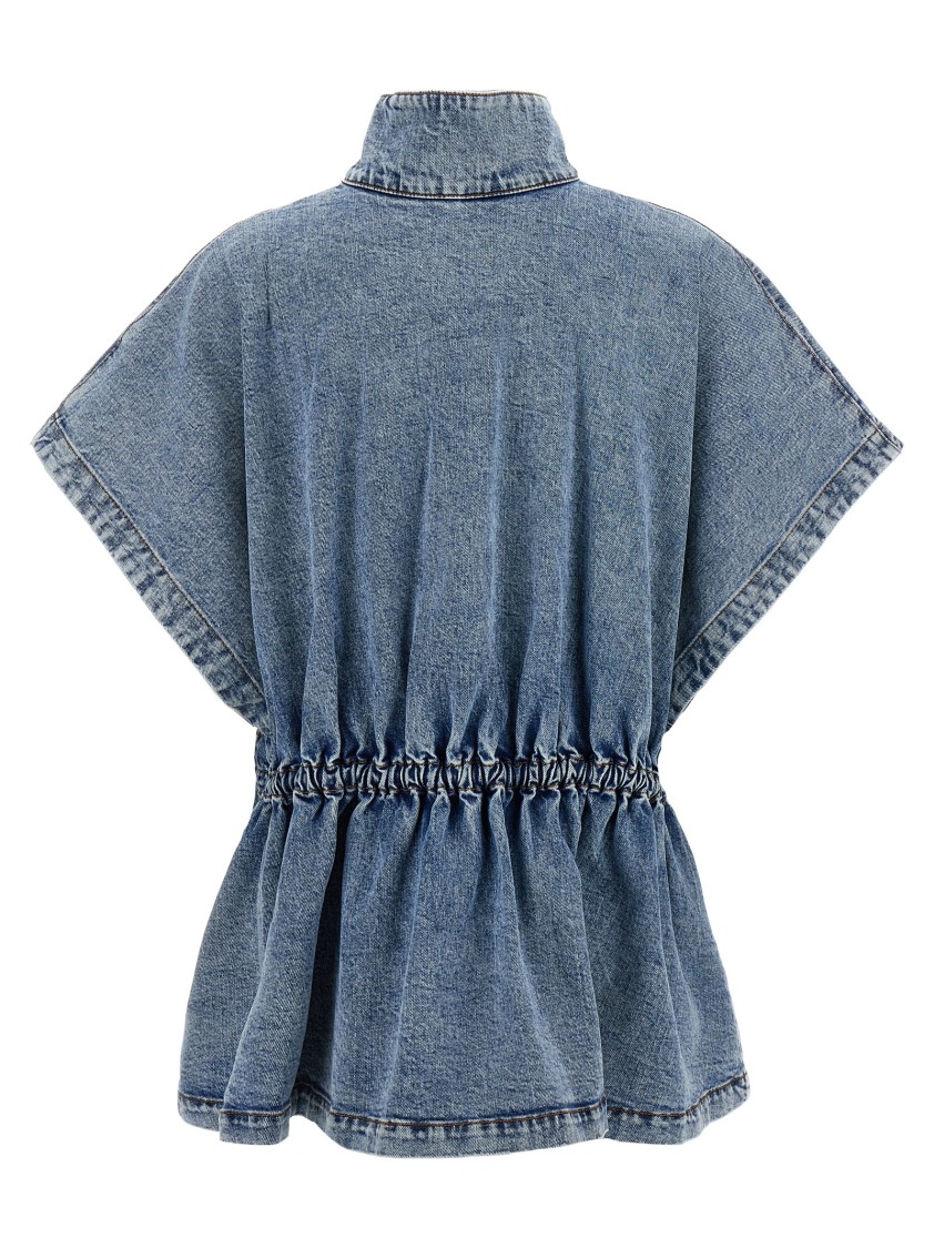 Fabiana Filippi Marbled Denim Cape With Adjustable Drawstring