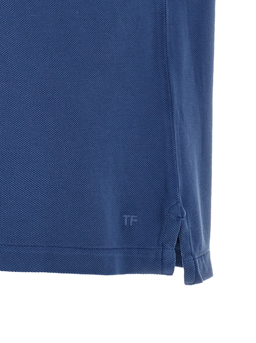 Tom Ford Black Short-sleeves Polo In Cotton Piquet Jersey Man In Blue