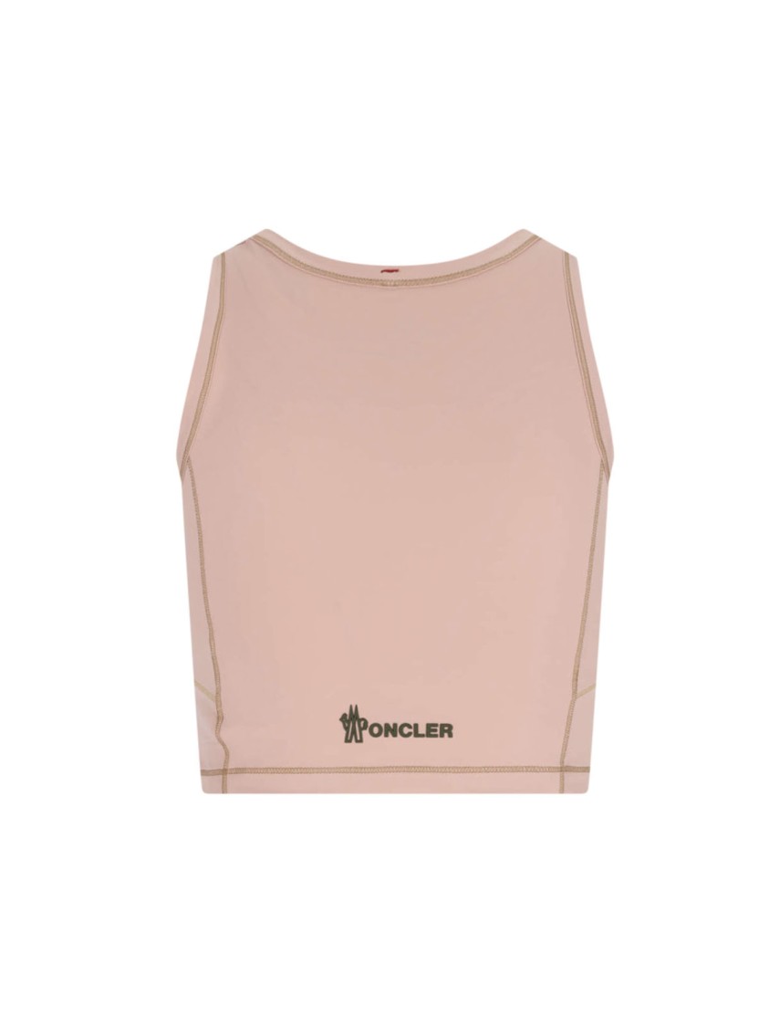 Moncler Sleeveless Crew Neck Contrast Stitching In Pink