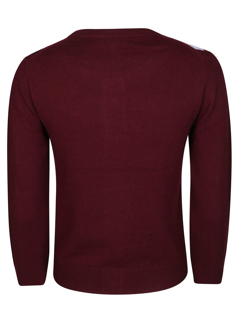 Ganni Multicolor Crewneck Cardigan With Jewel Buttons And Gemetric Motif On The Front In Burgundy