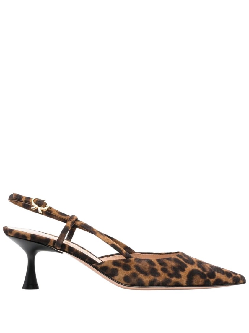 Gianvito Rossi Suede Kitten Heel Leopard Print Pumps In Brown