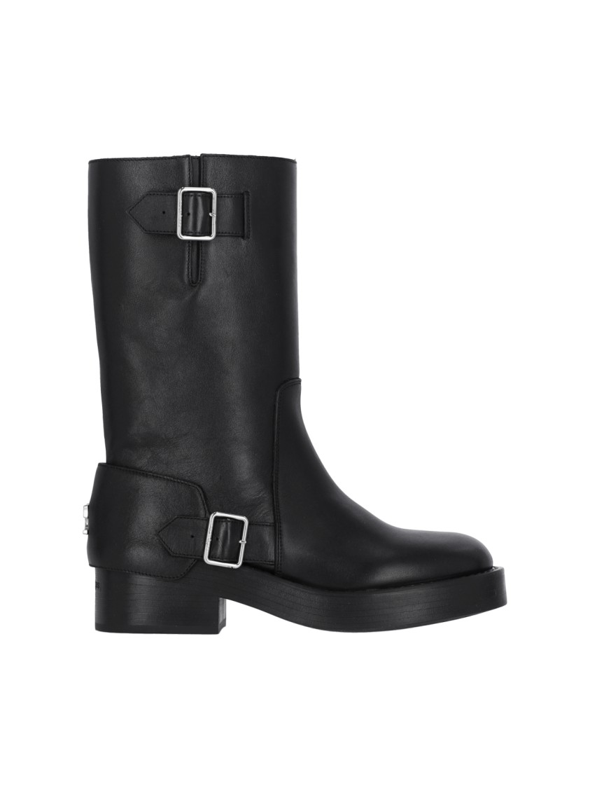 Shop Courrèges Americana Strappy Boots In Black Hammered Leather