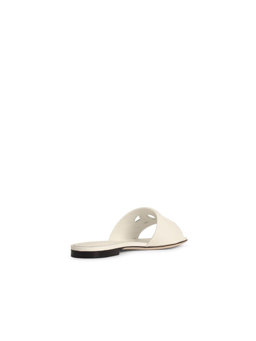 Shop Dolce & Gabbana White Leather Slippers