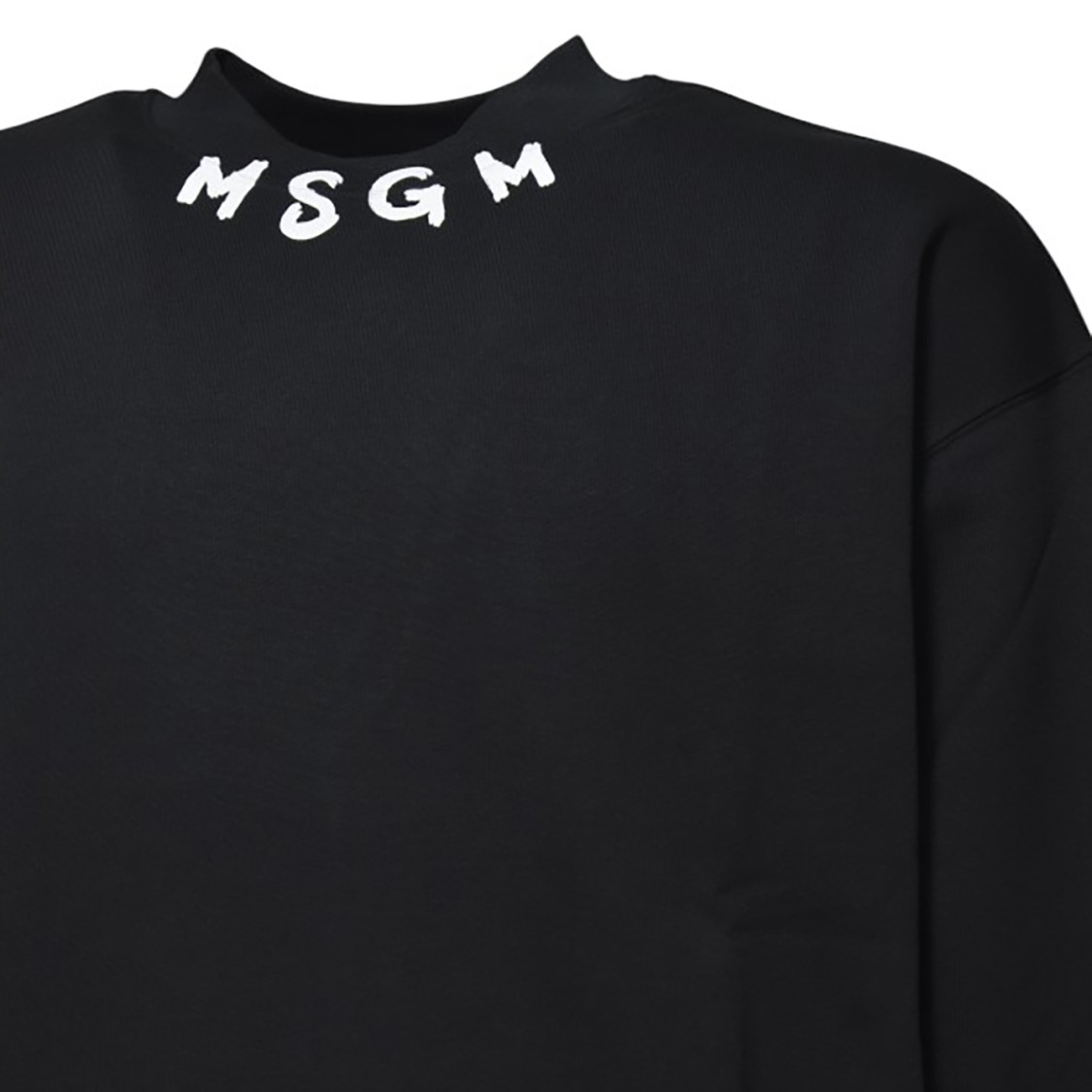MSGM MSGM BLACK COTTON CREWNECK SWEATSHIRT WITH LOGO PRINT ON NECK