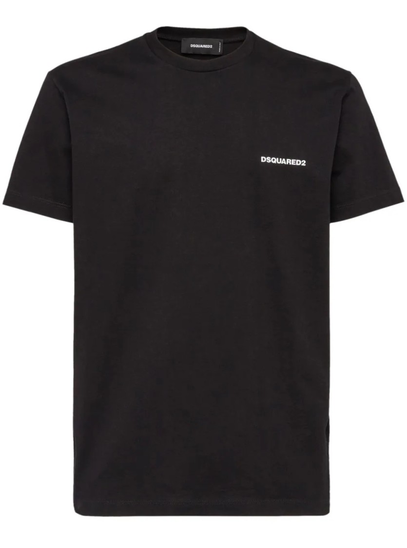 Dsquared2 Black Crewneck T-shirt With Front Logo And Graphic Print On The Back In Cotton Man