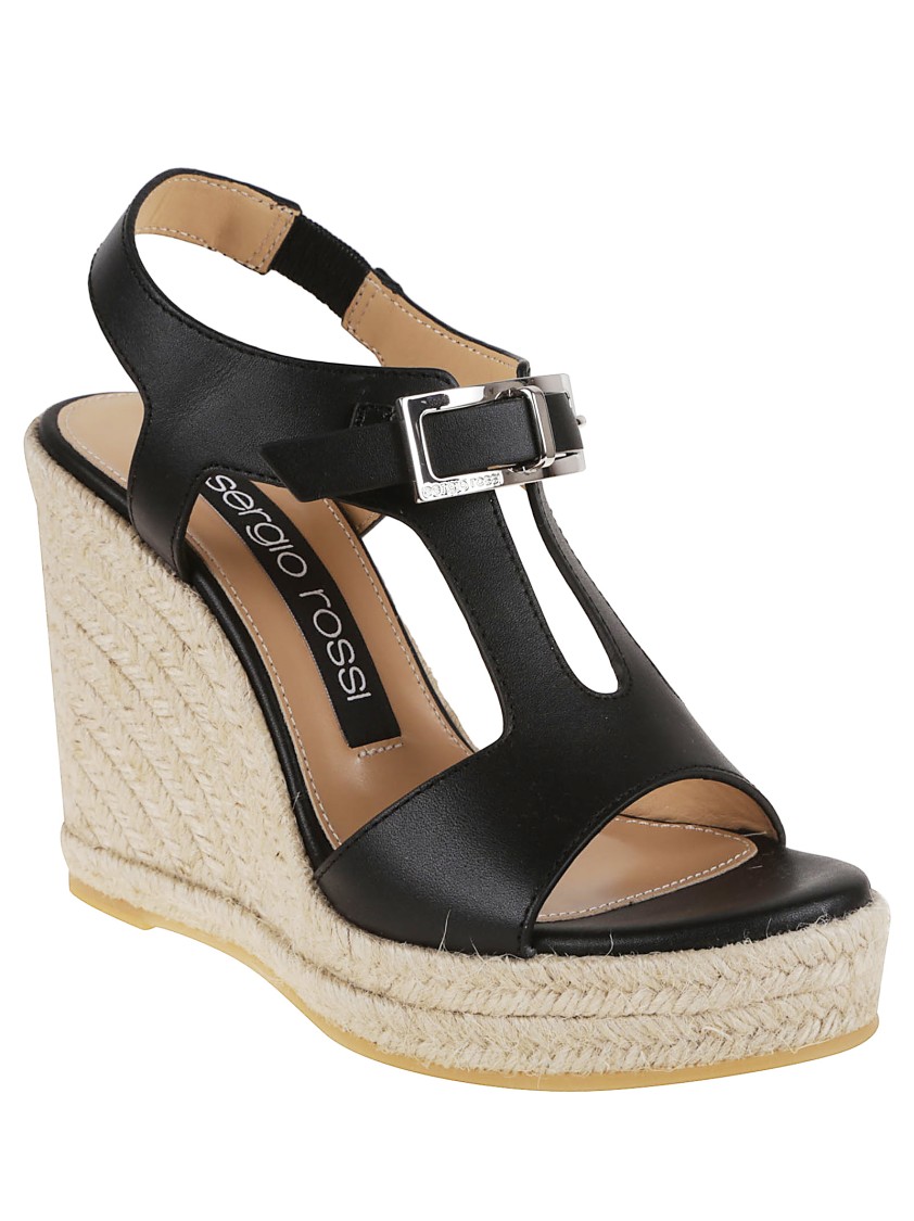Sergio Rossi Sr Nora Sandals With Distinctive Buckle And Rope Wedge