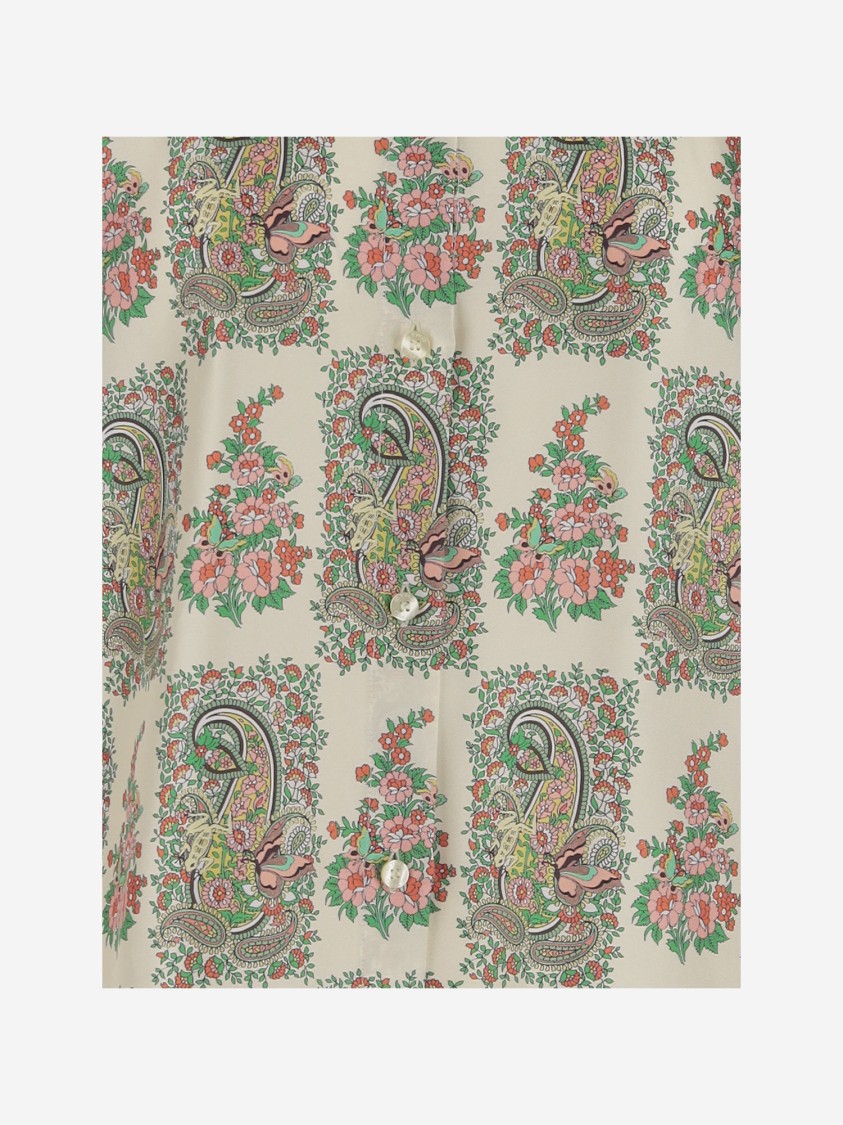 Shop Etro Silk Shirt With Floral Print In Grey